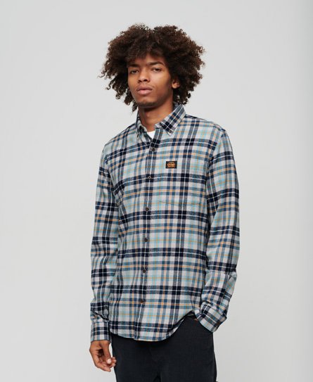 Superdry Mens Organic Cotton Lumberjack Check Shirt, Light Grey and Blue, Size: S