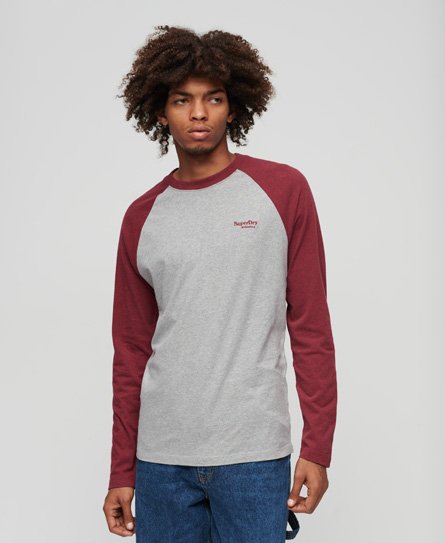 Superdry Men’s Classic Colour Block Essential Baseball Long Sleeve Top, Red and Grey, Size: XXL