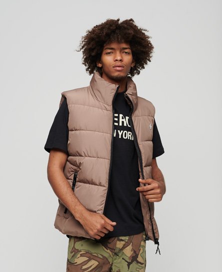 Superdry Men’s Sports Puffer Gilet Brown / Fossil Brown - Size: L