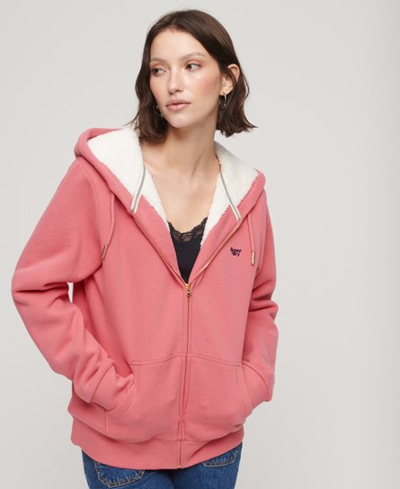 Superdry Women’s Essential Borg Lined Zip Hoodie Pink / Camping Pink - Size: 14