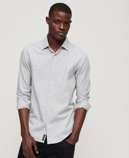 Superdry Men’s Long Sleeve Cotton Smart Shirt Grey / Charcoal Grey Mix - Size: L
