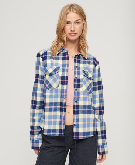 Superdry Women’s Classic Check Lumberjack Flannel Shirt, Blue, Size: 14