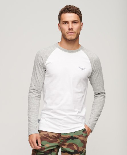 Superdry Men’s Essential Baseball Long Sleeve Top White / Optic/Athletic Grey Marl - Size: S