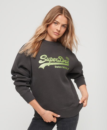 Superdry Women’s Embellished Vintage Logo Crew Sweatshirt Dark Grey / Vintage Black - Size: 10