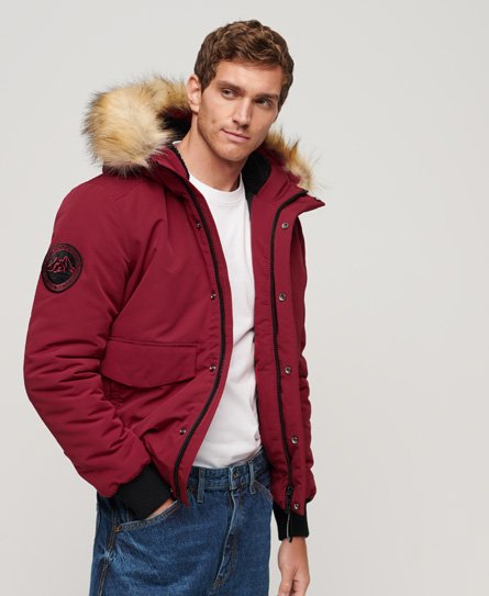Superdry Men’s Hooded Everest Puffer Bomber Jacket Red / Deep Red - Size: M