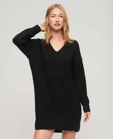 Superdry Women’s V Neck Knit Jumper Dress Black - Size: 8