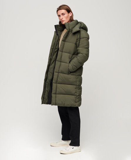 Superdry Men’s Ripstop Longline Puffer Jacket Green / Dark Moss Green Grid - Size: L