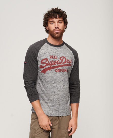 Superdry Men’s Athletic Vintage Logo Raglan Long Sleeve Top Grey / Flint Grey Grit/Charcoal Heather - Size: XL