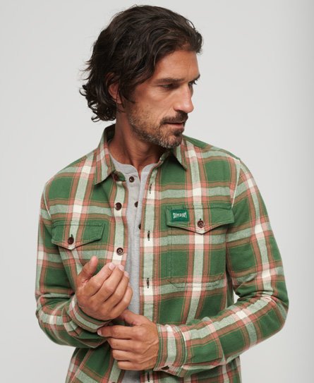 Superdry Men’s Organic Cotton Worker Check Shirt Green / Work Check Green - Size: Xxl