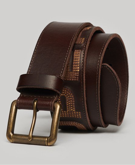 Superdry Men’s Vintage Branded Belt Brown / Darkest Brown/Gold - Size: L
