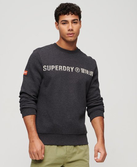 Superdry Men’s Workwear Logo Vintage Crew Sweatshirt Black / Raven Black Marl - Size: XL
