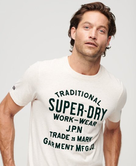Superdry Men’s Athletic Script Graphic T-Shirt Cream / Oat Cream Marl - Size: Xxxl