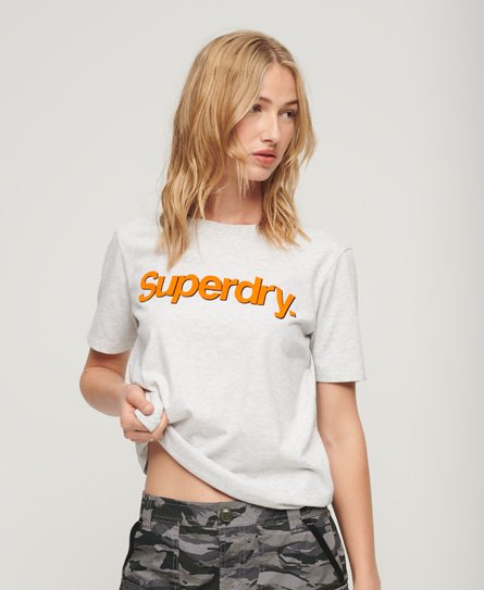 Superdry Women’s Core Neon Logo T-Shirt Light Grey / Glacier Grey Marl - Size: 10