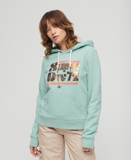Superdry Women’s 70s Retro Font Graphic Hoodie Green / Sage Green Marl - Size: 8