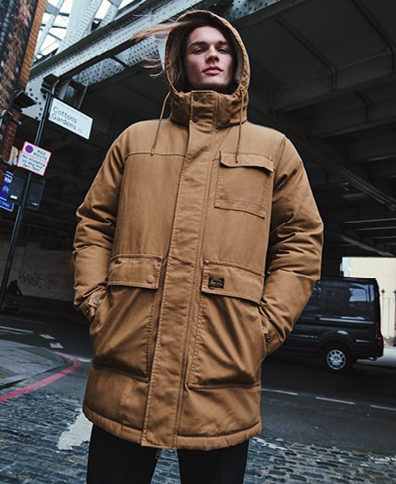 Superdry Men’s Workwear Hooded Parka Jacket Brown / Denim Co Tobacco Brown - Size: S