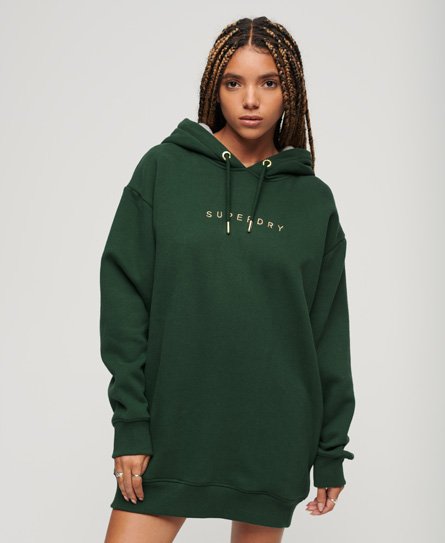 Superdry Women’s Luxe Metallic Logo Hoodie Dress Green / Academy Green - Size: 10-12