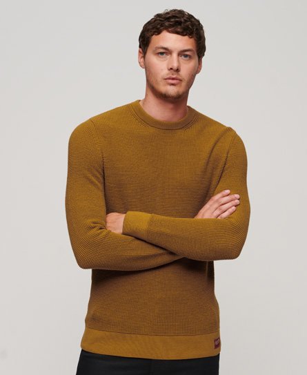 Superdry Men’s Textured Crew Knit Jumper Yellow / Washed Turmeric Tan - Size: M