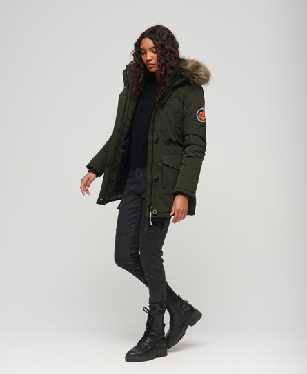 Superdry Women’s Everest Faux Fur Hooded Parka Coat Green / Abyss Khaki - Size: 10