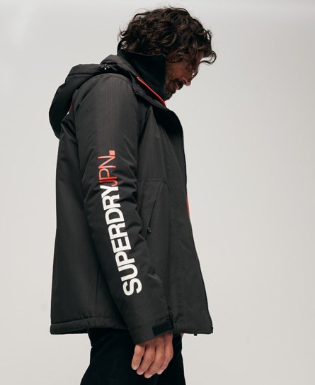 Superdry Men’s Mens Classic Logo Embroidered Hooded Yachter Windbreaker Jacket, Black, Size: L