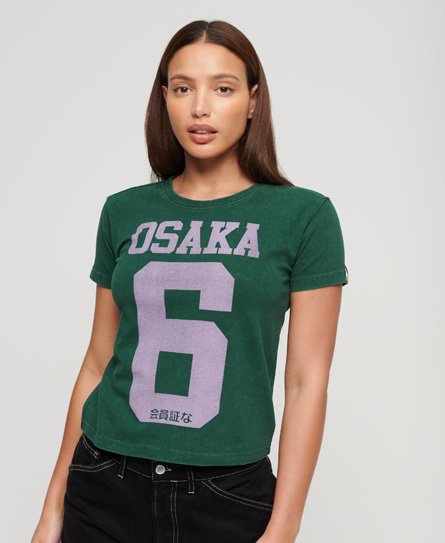 Superdry Women’s Osaka 6 Kiss Print 90s T-Shirt Green / Enamel Green - Size: 8