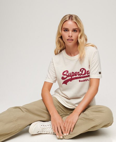 Superdry Women’s Embellished Vintage Logo T-Shirt White / Desert Bone Off White - Size: 12