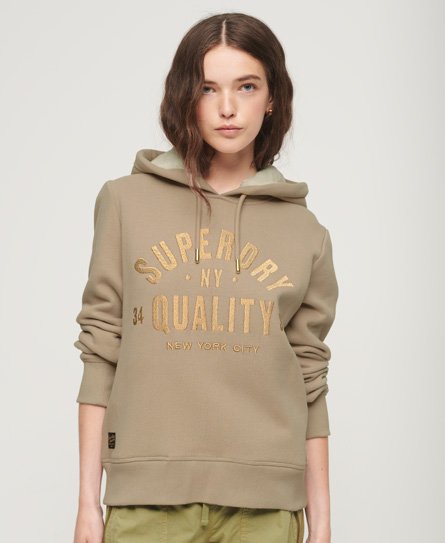 Superdry Women’s Luxe Metallic Logo Hoodie Light Grey / Warm Grey - Size: 14