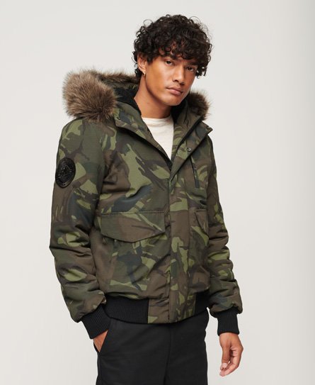 Superdry Men’s Hooded Everest Puffer Bomber Jacket Green / Army Camo - Size: S