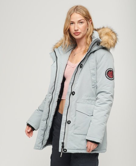 Superdry Women’s Everest Faux Fur Hooded Parka Coat Light Grey / Skylark Grey - Size: 12