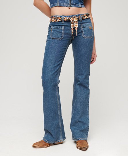 Superdry Women’s Organic Cotton Vintage Low Rise Slim Flare Jeans Dark Blue / Van Dyke Mid Used - Size: 27/30