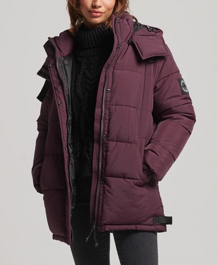 Superdry Women’s Expedition Cocoon Padded Coat Red / Port - Size: 8