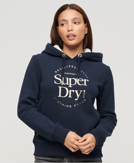 Superdry Women’s Luxe Metallic Logo Hoodie Navy / Nautical Navy - Size: 10
