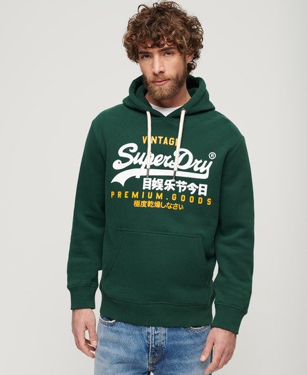 Superdry Mens Classic Vintage Logo Duo Hoodie, Green, Size: XL