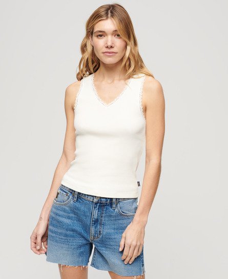 Superdry Women’s Athletic Essentials Lace Trim Vest Top White / Off White - Size: 10-12