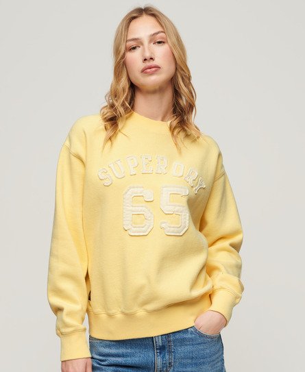 Superdry Women’s Applique Athletic Loose Sweatshirt Yellow / Pale Yellow - Size: 12