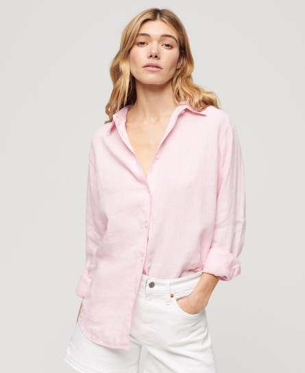 Superdry Women’s Casual Linen Boyfriend Shirt Pink / Lilac Blush Pink - Size: 8