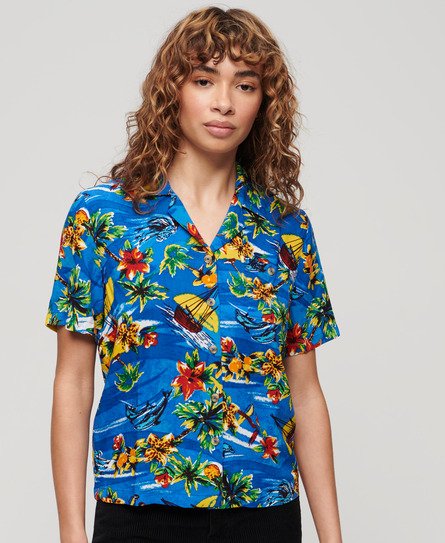 Superdry Women’s Beach Resort Shirt Blue / Blue Dolphin Ocean - Size: 16