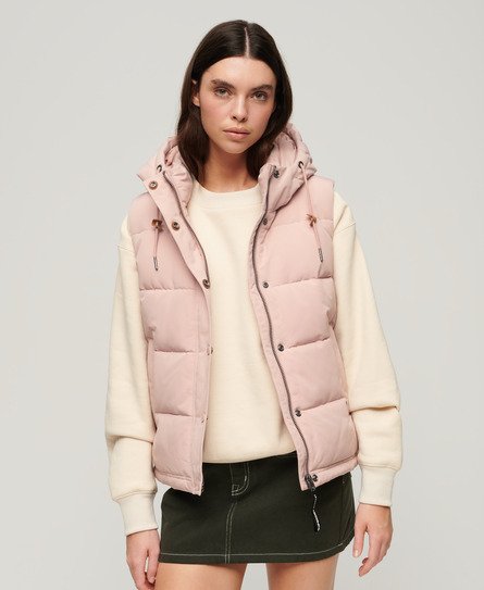 Superdry Women’s Everest Hooded Puffer Gilet Pink / Pink Blush - Size: 14