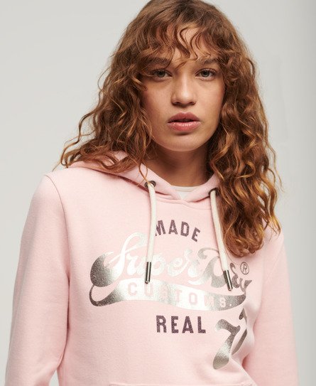 Superdry Women’s Reworked Classics Graphic Hoodie Pink / Somon Pink Marl - Size: 8