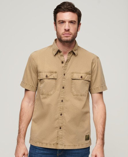 Superdry Men’s Military Short Sleeve Shirt Tan / Canyon Sand Brown - Size: Xxl