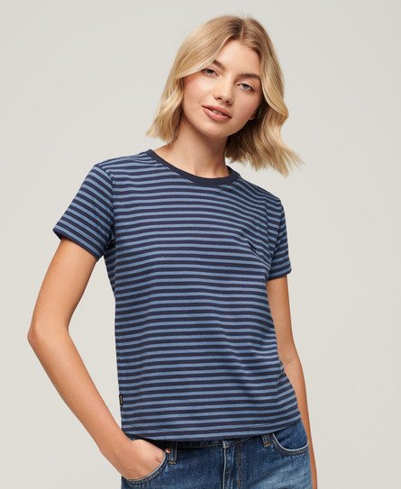 Superdry Women’s Essential Logo Striped Fitted T-Shirt Navy / Wedgewood Blue/ Richest Navy Stripe - Size: 12