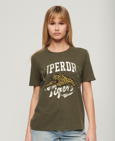Superdry Women’s Reworked Classics T-Shirt Green / Khaki Marl - Size: 12