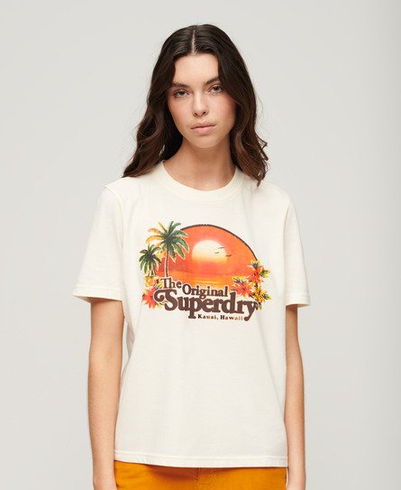 Superdry Women’s Travel Souvenir Relaxed T-Shirt White / Ecru Marl - Size: 6