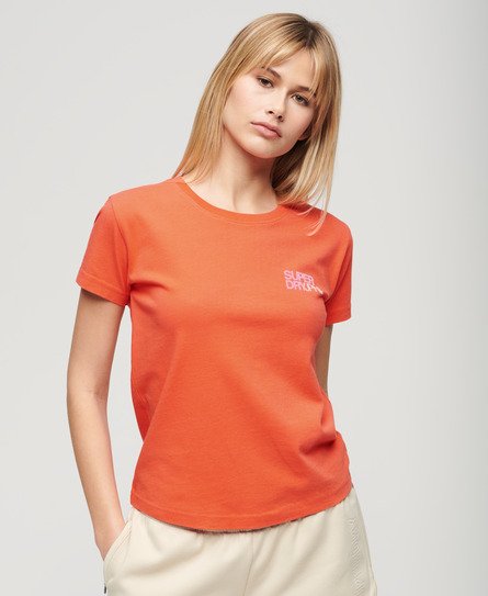 Superdry Women’s Sportswear Logo Fitted T-Shirt Cream / Hot Coral - Size: 14