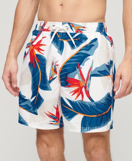 Superdry Men’s Recycled Hawaiian Print 17-inch Swim Shorts White / Optic Paradise - Size: S