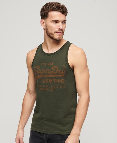 Superdry Men’s Classic Vintage Logo Heritage Vest Top Green / Surplus Goods Olive Green - Size: L