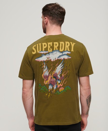 Superdry Mens Loose Fit Tattoo Graphic T-Shirt, Green, Size: S