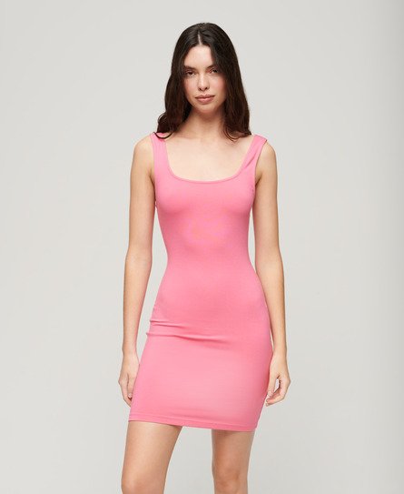 Superdry Women’s Square Neck Jersey Mini Dress Pink / Pink Carnation - Size: 10