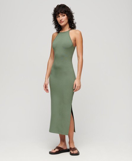 Superdry Women’s Jersey Lace Back Midi Dress Green / Laurel Khaki - Size: 8