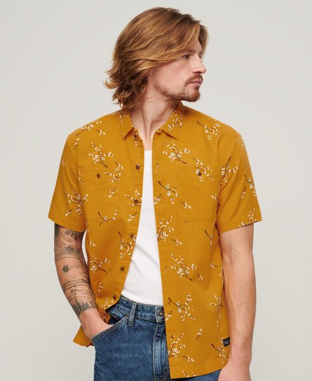 Superdry Men’s Short Sleeve Beach Shirt Gold / Golden Blossom - Size: L