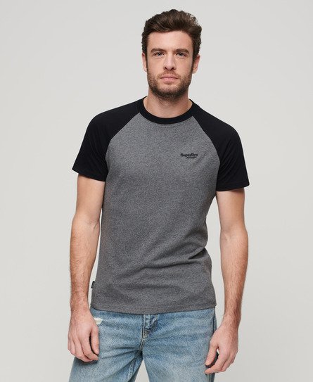 Superdry Men’s Organic Cotton Essential Logo Baseball T-Shirt Dark Grey / Rich Charcoal Marl/Black - Size: XL
